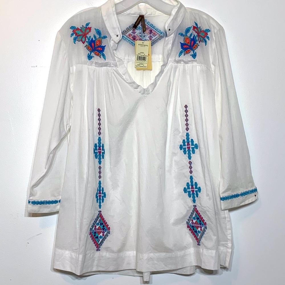 NWT Stetson Western‎ Boho Style Embroidered Blouse